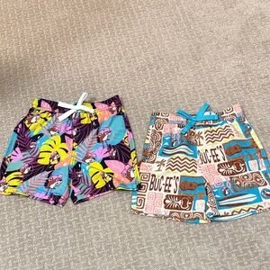 Kids' Swim Shorts - Brown & Multi Tropical Print